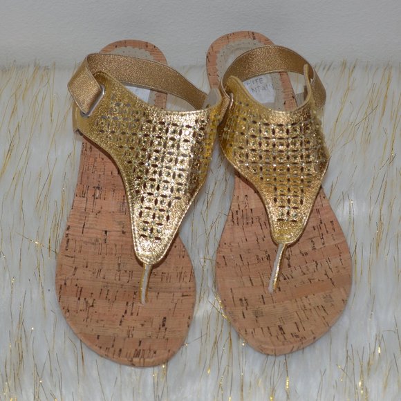 Sparkly Gold Cork Wedge Thong Sandals - Picture 4 of 5